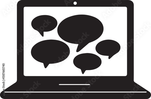 Silhouette of Laptop with Chat Bubbles