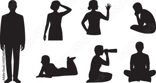 Diverse human poses and actions captured in silhouette people silhouettes