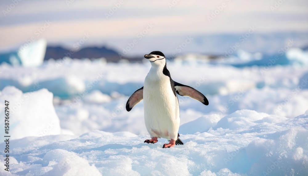 Fototapeta premium Penguin in Antarctica – Wild Antarctic Penguin in Icy Natural Habitat. 