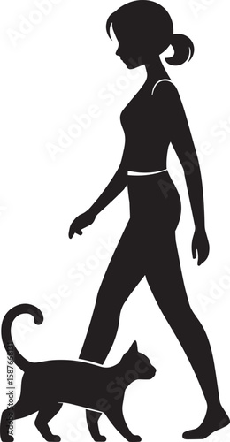 Woman walking with cat animal