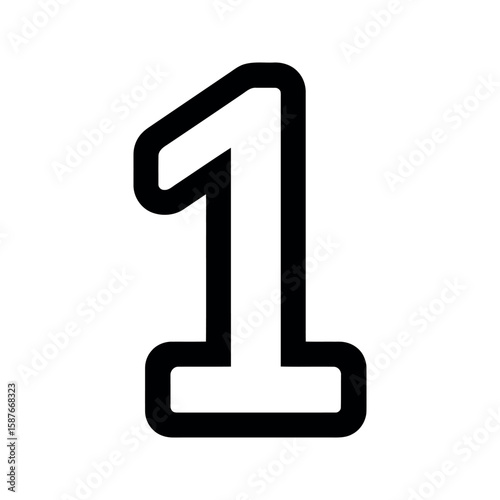 Number one icon on white background. Black outlined digit