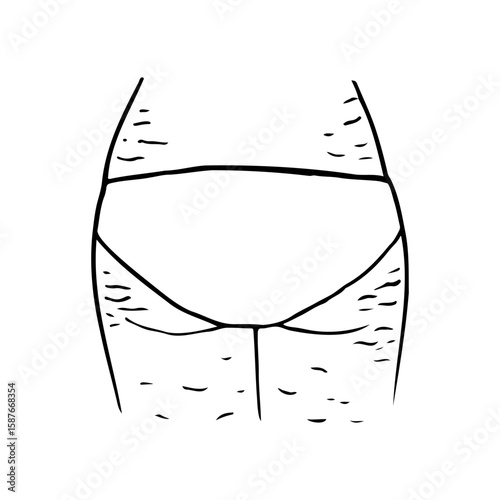 close up of female stretch marks and cellulite on back of thighs - hand drawn line art