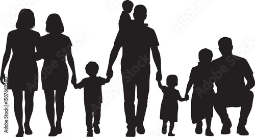 Family silhouettes walking together people parents