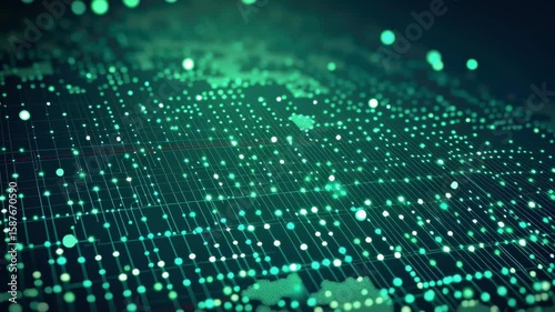 Wallpaper Mural Data visualization with world map and digital patterns in vibrant green and blue tones Torontodigital.ca