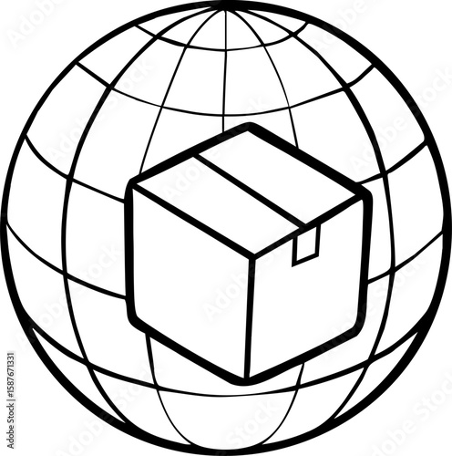 Cross border trading icon with box and globe symbolizing international commerce