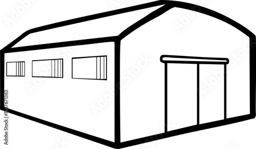 Cross border trading icon with simple warehouse building outline and large entry door
