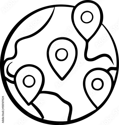 Cross border trading icon with globe and location pin symbol representing international commerce