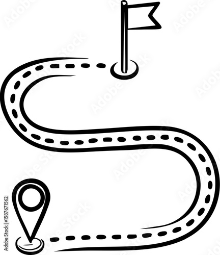 Cross border trading icon with path and flag representing international business concept