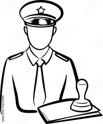 Cross border trading icon officer stamp document sketch line art