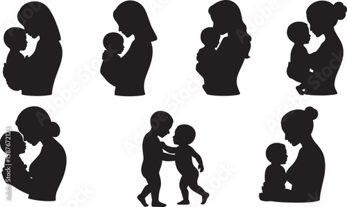 Mother holding baby embracing child tenderly silhouette embrace