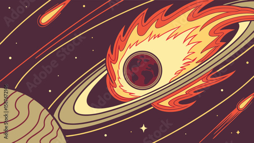 Outer space planets comets asteroids galaxy cosmic background vector illustration design for astronomy fans