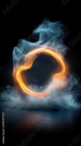 Abstract fiery ring surrounded by smoke