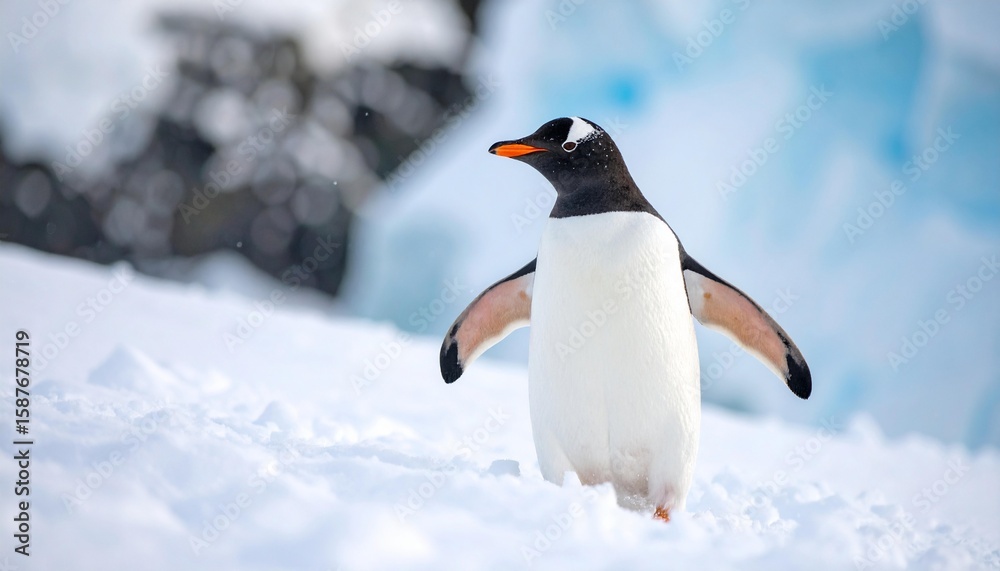 Fototapeta premium Penguin in Antarctica – Wild Antarctic Penguin in Icy Natural Habitat. 