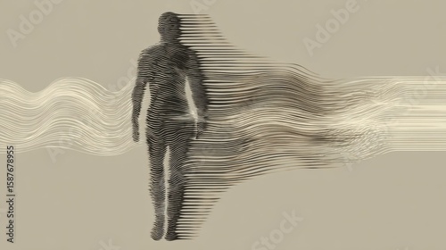 Surreal human silhouette formed by flowing lines dissolving into background symbolizing mental disconnection and emotional transformation for World Mental Health Day campaigns
