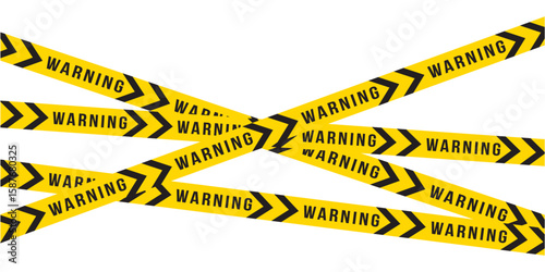 Caution warning tape with yellow and black stripes. Realistic crossed tape for construction area, crime scene or danger zone. Police warning crossed ribbon at white background in eps 10.