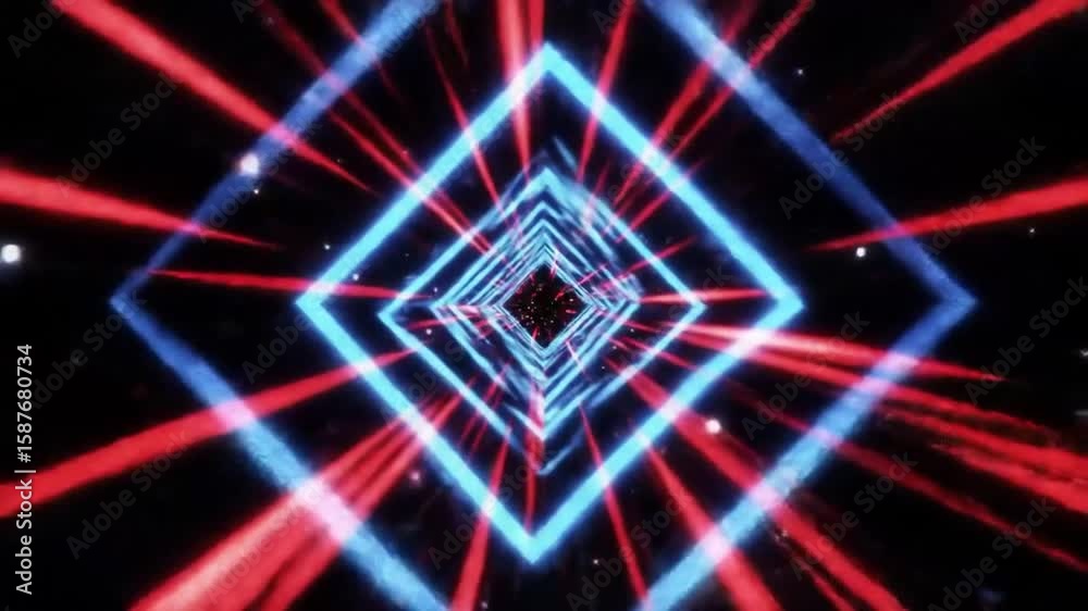 Red Blue Neon Warp Tunnel Animation Background