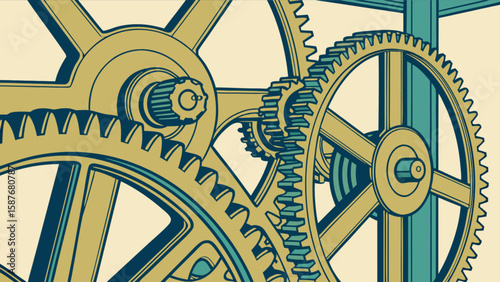 Gears mechanism engineering cogwheel machine design mechanical system industrial technology illustration concept