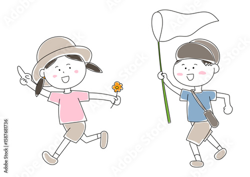 虫取りする子供のイラスト