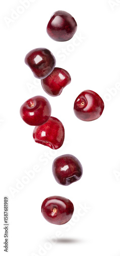 Obraz na płótnie Red cherry falling isolated on transparent background. 