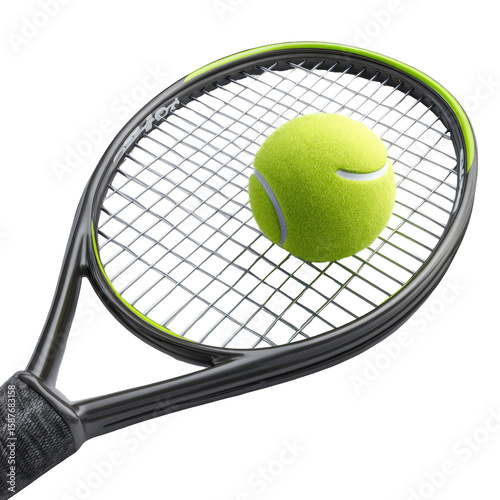 Tennis Racket With Green Ball Isolated On White Background