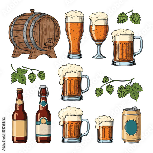 A refreshing collection of brewed beverages featuring malted grains hops and frothy foam ideal for pubs and gatherings