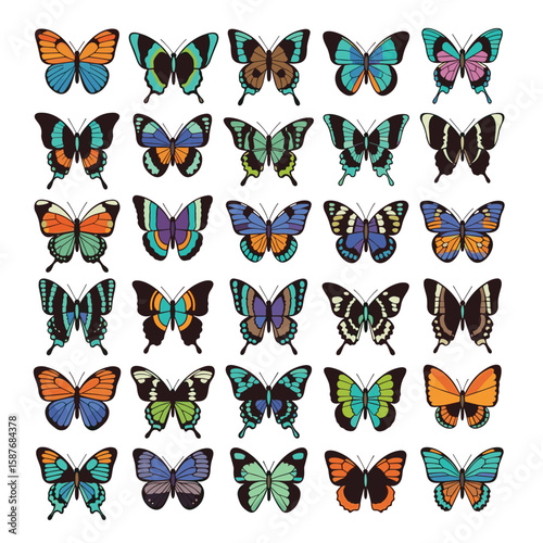 Collection of diverse butterfly illustrations showcasing vibrant colors and intricate wing patterns for nature enthusiasts