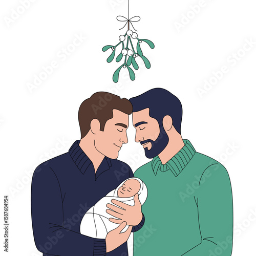 A loving embrace under the mistletoe two fathers cherish their new baby this holiday season