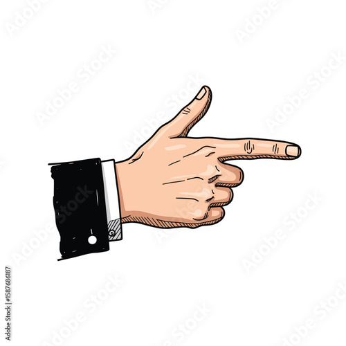 A formal hand gesture demonstrates directional choice and indicates a specific point of interest with purpose