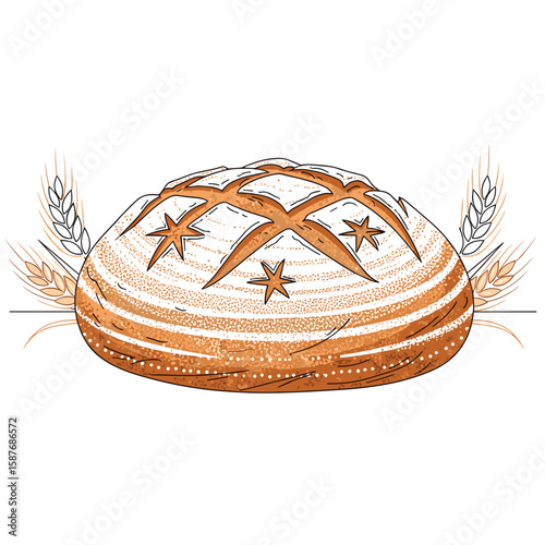 Artisan sourdough bread with star scoring and wheat stalks a wholesome baked good