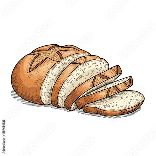 Freshly baked sliced round loaf of artisan bread
