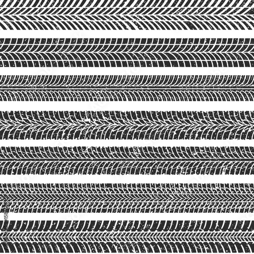 Collection of various grunge tire track patterns for off road and adventure vehicle design projects