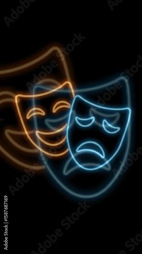 Neon Masks Representing Comedy and Tragedy