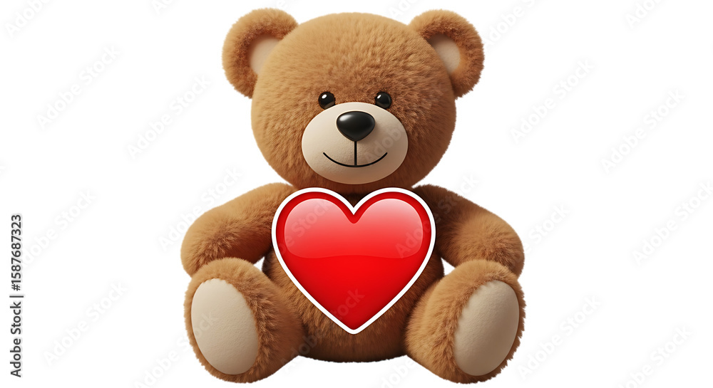 Obraz premium Fluffy brown teddy bear with red heart plush toy love