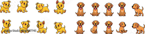 Cartoon dogs in various poses and emotions illustration set