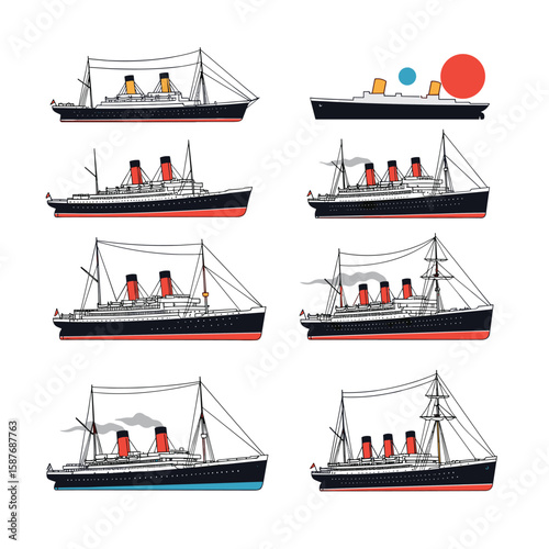 Collection of vintage steamship illustrations depicting transatlantic voyages and maritime history