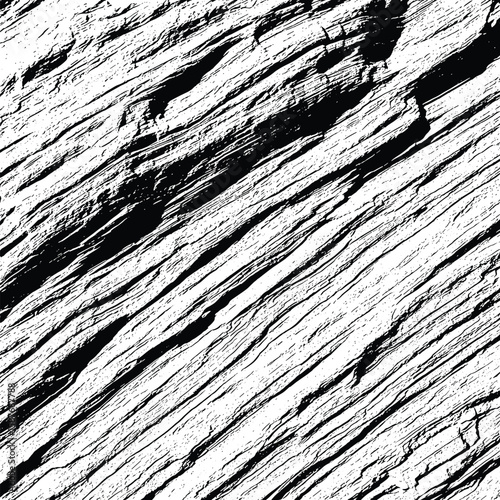 A close up abstract black and white depiction of a rough textured natural stone surface with diagonal lines and deep grooves representing ancient geological formations and earth's crust textures