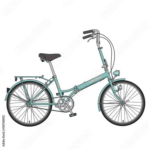 Stylish vintage teal folding bicycle with practical features for urban commuters and leisure riders