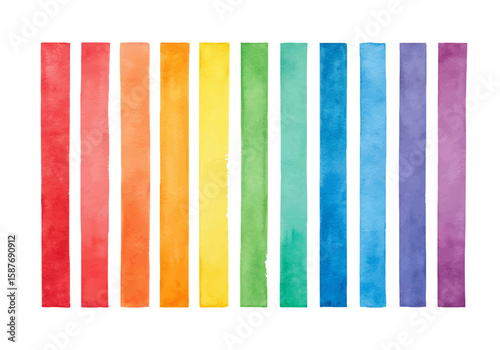Colorful watercolor stripes collection on clean white background, featuring vibrant hand-painted lines in various hues, ideal for creative design, art, and visual elements.