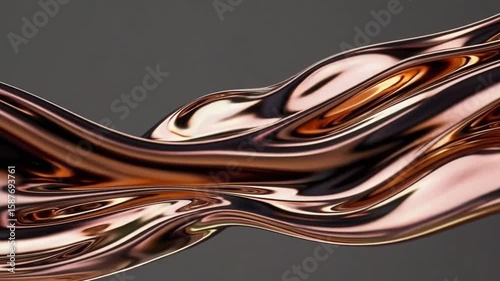 Abstract flowing copper or bronze liquid with graceful lines and smooth texture