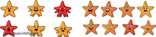 Cartoon starfish set with various expressions and emotions.