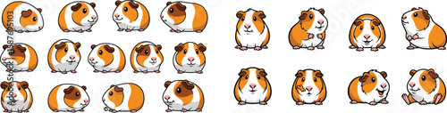 Cartoon guinea pig vector set with varying poses and expressions.
