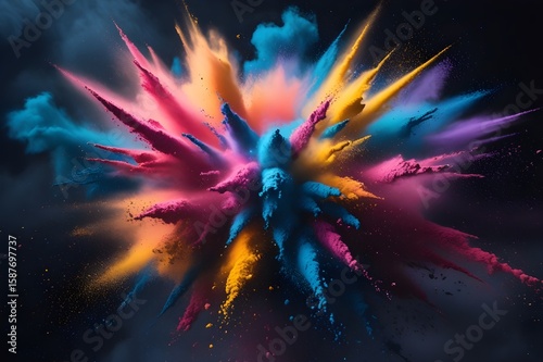 abstract explosion of colorful smoke against a deep black void.abstract explosion of colorful smoke against a deep black void.