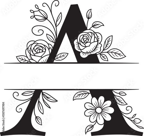 Decorative Split Letter Monogram Set, Split Monogram Alphabet Letters A–Z, Decorative Font for Personalization, Elegant Split Monogram Alphabet, A-Z Letters | SVG Cut Files for Cricut & Silhouette