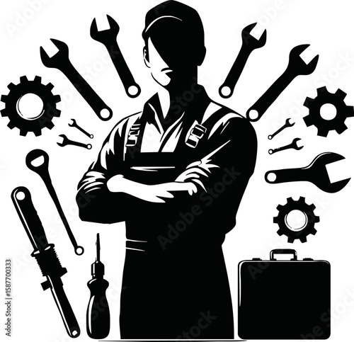 car mechanic logo design concept, vector