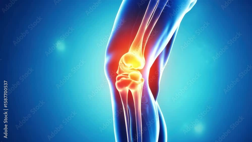 Knee joint pain inflammation anatomy medical concept with highlighted ...