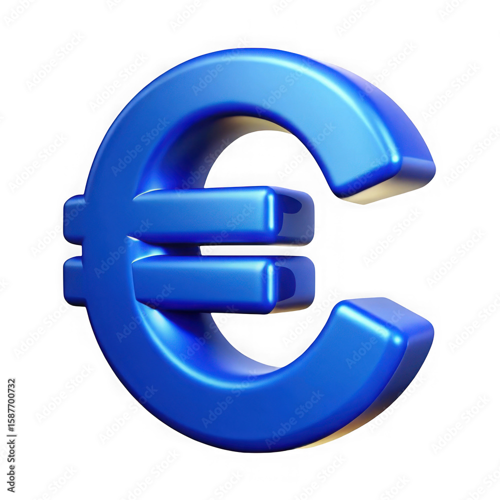 Obraz premium 3d render of a shiny blue euro symbol isolated on transparent background