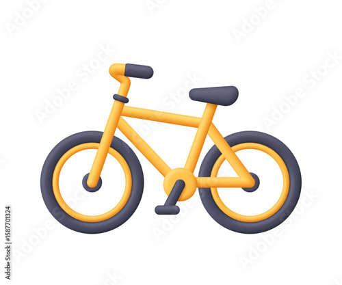 Yellow bicycle with dark tires. Transport, eco friendly, sport and fitness concept. 3d vector icon. Cartoon minimal style.
