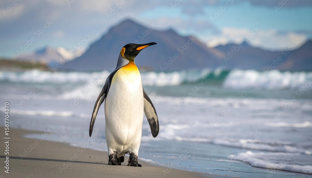 Naklejka premium Penguin in Antarctica – Wild Antarctic Penguin in Icy Natural Habitat. 