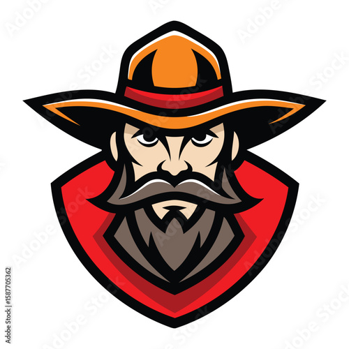 Old West Outlaw with Beard and Hat Mascot Vector Illustration