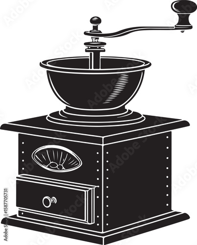 Antique coffee grinder kitchen tool black silhouette manual